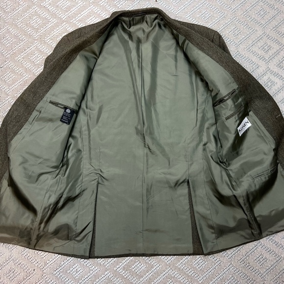 Men's Konen Munchen Olive Textured 2-Button 41R 100% Wool Brown Blazer Jacket - Picture 7 of 8